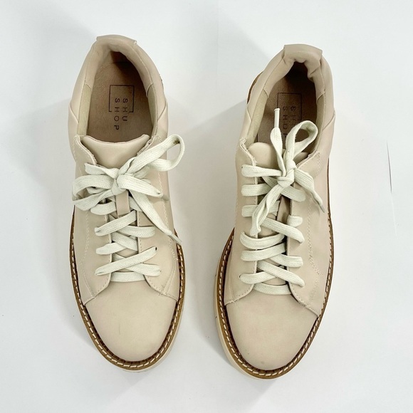 ShuShop Shoes Sarabeth Platform Sneakers Neutral Tan Low Lace Up Size 9 - Picture 4 of 12